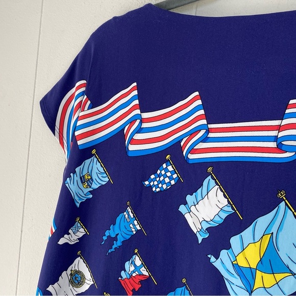 J McLaughlin Blue Nautical Flag Print Catalina Cloth Short Sleeve Top Sz Medium* - Picture 11 of 12
